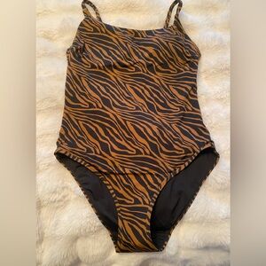 Knix Leakproof Classic One-Piece Swimsuit - Black and Brown